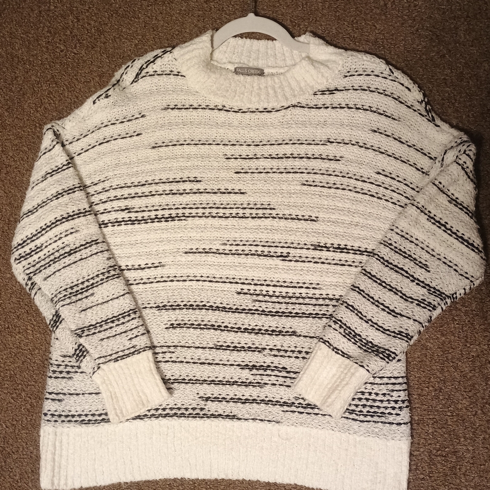 Falls Creek Textured Knit Sweater - Cream and Black